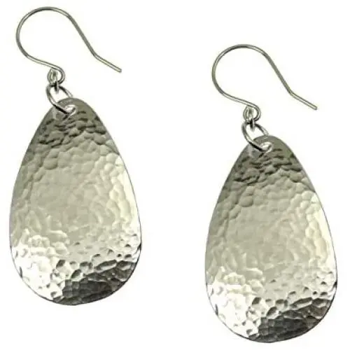 Small Hammered Aluminum Silver-tone Tear Drop Earrings By John S Brana Handmade Jewelry Hypoallergenic Small Hammered Aluminum Silver-tone Tear Drop Earrings By John S Brana Handmade Jewelry Hypoallergenic