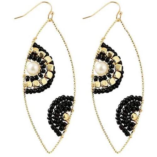 DAMLENG Fashion Bohemain Handmade Multicolor Beaded Dangle Drop Hoop Earrings for Women Girls Statement Unique Nation Earring Jewelry Gifts