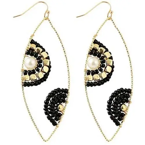 DAMLENG Fashion Bohemain Handmade Multicolor Beaded Dangle Drop Hoop Earrings for Women Girls Statement Unique Nation Earring Jewelry Gifts DAMLENG Fashion Bohemain Handmade Multicolor Beaded Dangle Drop Hoop Earrings for Women Girls Statement Unique Nation Earring Jewelry Gifts