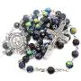 Nazareth Store Saint Benedict Rosary Necklace Deep Blue With Sheen Crystal Beads, Silver Miraculous Medal and Cross NR - Velvet Bag Nazareth Store Saint Benedict Rosary Necklace Deep Blue With Sheen Crystal Beads, Silver Miraculous Medal and Cross NR - Velvet Bag