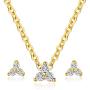 MDFUN Classic Halo Necklace and Stud Earring for Women and Girls, 18K Gold Plated Sparkle Cubic Zirconia Round Cut Clover Earring & Pendant Jewelry Set