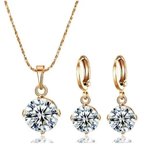 18K Gold Plated Jewelry Set For Women Girls Cubic Zirconia Pendant Necklace And Dangle Earrings Sets Hypoallergenic CZ Bridal Wedding Gifts For Her 18K Gold Plated Jewelry Set For Women Girls Cubic Zirconia Pendant Necklace And Dangle Earrings Sets Hypoallergenic CZ Bridal Wedding Gifts For Her