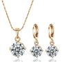 18K Gold Plated Jewelry Set For Women Girls Cubic Zirconia Pendant Necklace And Dangle Earrings Sets Hypoallergenic CZ Bridal Wedding Gifts For Her