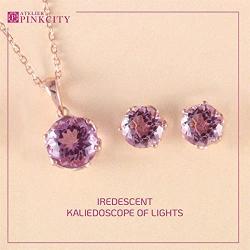 ATELIER PINKCITY Pink Amethyst Necklace and Stud Earring Set 925 Sterling Silver 18K Rose Gold Plated 16 Inches with 2'' Extension Gemstone Birthstone Sets for Women