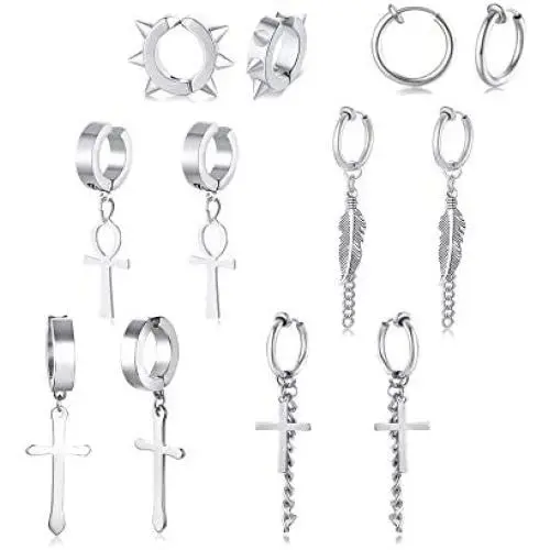 VNOX Unisex Vinatge Stainless Clip On Earrings Non Piercing Leather Feather Charm Dangle Hinged Stud Earrings for Men Women Teen VNOX Unisex Vinatge Stainless Clip On Earrings Non Piercing Leather Feather Charm Dangle Hinged Stud Earrings for Men Women Teen