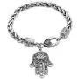 QEPOL Hamsa Hand of Fatima Silver Bracelet - Evil Eye Protection Silver Tone Alloy Charm Jewelry Lucky love Pendant Friendship Handmade Bracelet Men Women