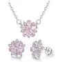 idealway Pink Cherry Blossoms Flower Necklace Earrings Wedding Jewelry CZ Hypoallergenic (Zircon Pink Flower Set)
