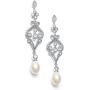 Mariell Vintage Cubic Zirconia Rhodium Scroll Bridal Earrings with Genuine Freshwater Pearl Drops