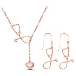 Dcfywl731 Silver Stethoscope Necklace Nurse Gifts for Women,Medicine Heart Pendant 26 A-Z Initial Letters Necklace Doctor Nurse Graduation Gift