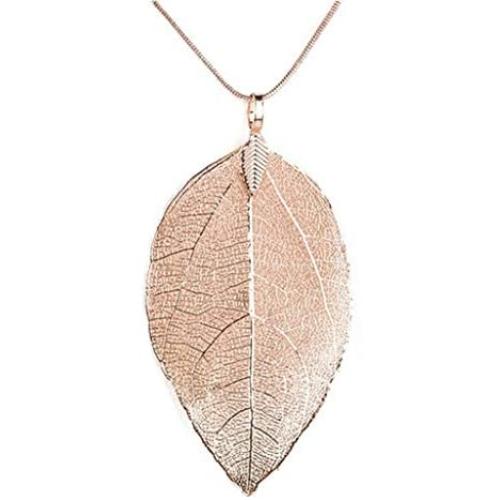 WEILYDF Charming Natural Real Leaf Long Necklace Elegant Simple Leaf Sweater Chain Birthday Female Jewelry Accessories (Rose Gold)