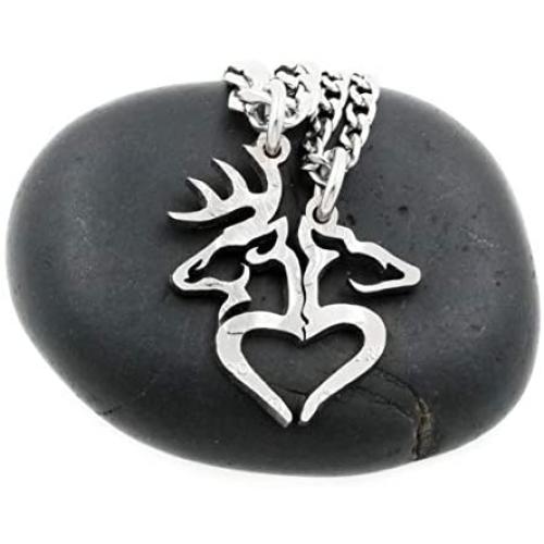 NameCoins Buck and Doe Heart Couples Necklaces, Hunting Jewelry, Split Heart, Hand Cut Coin