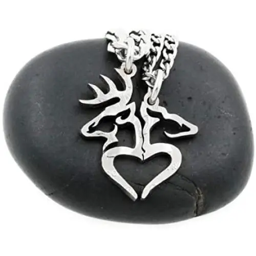 NameCoins Buck and Doe Heart Couples Necklaces, Hunting Jewelry, Split Heart, Hand Cut Coin