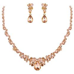 EVER FAITH Rhinestone Crystal Elegant Bridal Floral Teardrop Necklace Earrings Set