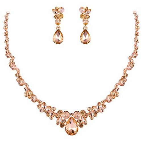 EVER FAITH Rhinestone Crystal Elegant Bridal Floral Teardrop Necklace Earrings Set