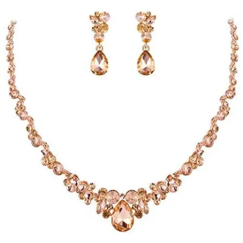 EVER FAITH Rhinestone Crystal Elegant Bridal Floral Teardrop Necklace Earrings Set