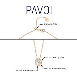 PAVOI 14K Gold Plated Post Faux Diamond Round Solitaire Pendant Halo Necklace | Gold Necklace for Women | Slider Adjustable
