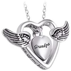 TCHYUN Angel Wing Dad Locket Urn Necklace Ashes Walmart Pendant Love Heart Cremation Memorial Jewelry with Funnel Kit