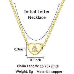 RINHOO FRIENDSHIP Tiny Initial Heart Necklace for Women Girls 14K Gold Plated Cubic Zirconia Letter A to Z 26 Alphabet Pendant Necklace