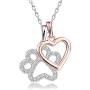 GuqiGuli Sterling Silver Dog Paw Print with Rose Gold Heart Charm Pendant Necklace, 18