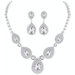 mecresh Bridal Teardrop Jewelry Sets, Crystal Wedding Necklace Earrings Sets Jewelry Engagement