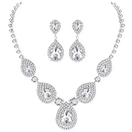 mecresh Bridal Teardrop Jewelry Sets, Crystal Wedding Necklace Earrings Sets Jewelry Engagement mecresh Bridal Teardrop Jewelry Sets, Crystal Wedding Necklace Earrings Sets Jewelry Engagement