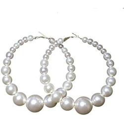 GreenTail Pearl Hoop Earrings for Women Lightweight Pearl Drop Earrings