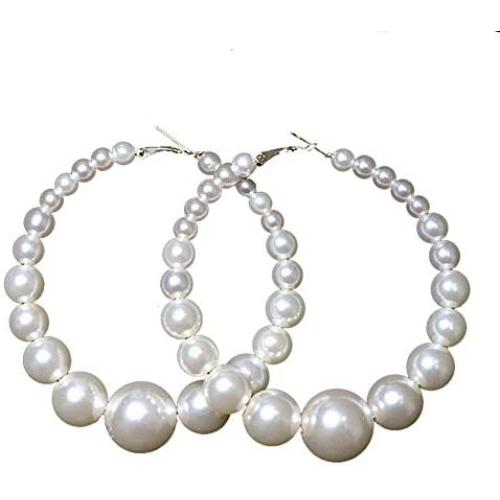GreenTail Pearl Hoop Earrings for Women Lightweight Pearl Drop Earrings