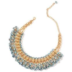 Glass Goldtone Bib Choker Statement Necklace for Women Jewelry (Blue/Purple/Champagne/Peacock)
