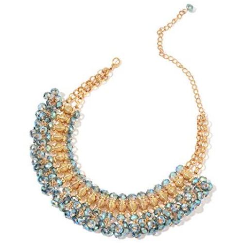 Glass Goldtone Bib Choker Statement Necklace for Women Jewelry (Blue/Purple/Champagne/Peacock)