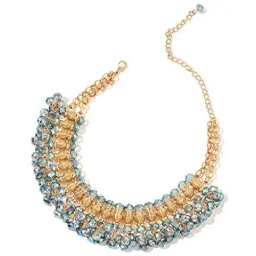 Glass Goldtone Bib Choker Statement Necklace for Women Jewelry (Blue/Purple/Champagne/Peacock)