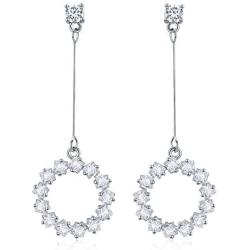 SBLING 18K Gold Plated or Platinum Plated Cubic Zirconia Round Circle Dangle Drop Earrings