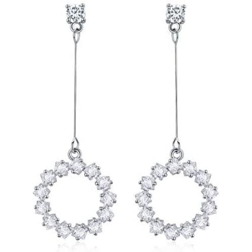 SBLING 18K Gold Plated or Platinum Plated Cubic Zirconia Round Circle Dangle Drop Earrings