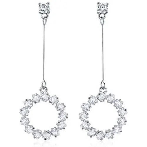SBLING 18K Gold Plated or Platinum Plated Cubic Zirconia Round Circle Dangle Drop Earrings SBLING 18K Gold Plated or Platinum Plated Cubic Zirconia Round Circle Dangle Drop Earrings
