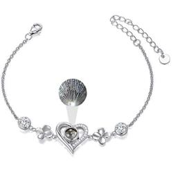 Sterling Silver Heart Bracelet I Love You 100 Languages Love Chain Bracelet with Cubic Zirconia for Women