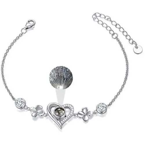 Sterling Silver Heart Bracelet I Love You 100 Languages Love Chain Bracelet with Cubic Zirconia for Women Sterling Silver Heart Bracelet I Love You 100 Languages Love Chain Bracelet with Cubic Zirconia for Women