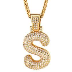 Shiny Cubic Zirconia Bubble Letters/Numbers/''$'' Necklace for Men Women Personalized 1-6 Letters Pendant with 18/22/26/28/30 Wheat/Tennis Chain 18K Gold/Platinum Plated Custom Name Jewelry