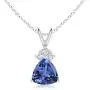 December Birthstone - Trillion Tanzanite Solitaire Pendant Necklace with Trio Diamonds in 14K White Gold (7mm Tanzanite)