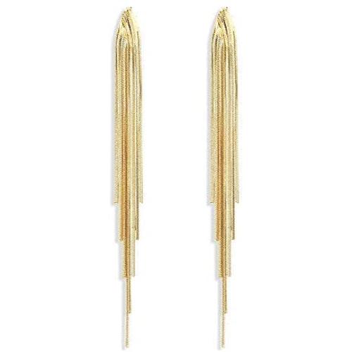 Boho Long Tassels Dangle Drop Metal Chain Earrings, Simplicity Punk Gold Silver Stud Earrings for Women Teenage Girls Wedding Party Gifts
