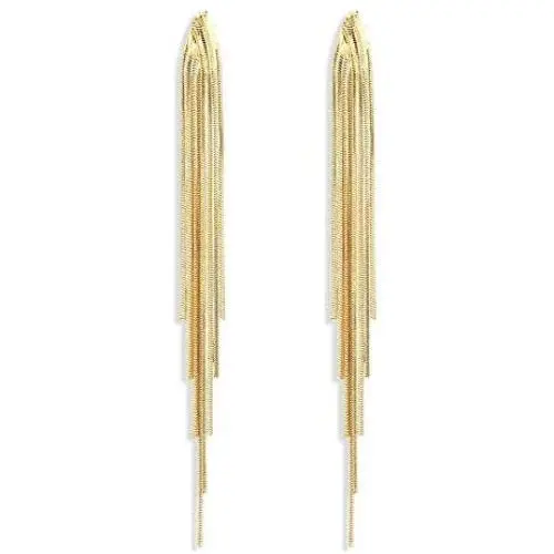 Boho Long Tassels Dangle Drop Metal Chain Earrings, Simplicity Punk Gold Silver Stud Earrings for Women Teenage Girls Wedding Party Gifts