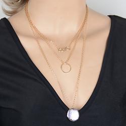 FXmimior 3 Tier Vintage Coin Lucky 8 Eight Ring Pendant Circle Choker Layered Bar Party Wedding Necklace Jewelry For Women