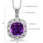 Gem Stone King 925 Sterling Silver Purple Amethyst and White Diamond Pendant Necklace For Women (2.06 Ct Cushion with 18 Inch Chain)