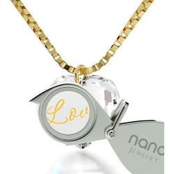 Tiny Heart Pendant Necklace 24k Gold Inscribed with I Love You on Crystal, 18'' Chain - NanoStyle Jewelry