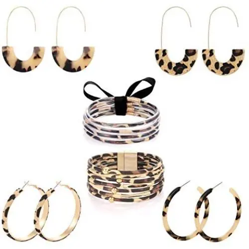 6 Piece Leopard Jewelry Set Leopard Acrylic Hoop Earrings Statement Wire Drop Hoop Earrings Animal Print Multi-Layer Leopard Jelly Silicone Bracelets For Woman 6 Piece Leopard Jewelry Set Leopard Acrylic Hoop Earrings Statement Wire Drop Hoop Earrings Animal Print Multi-Layer Leopard Jelly Silicone Bracelets For Woman