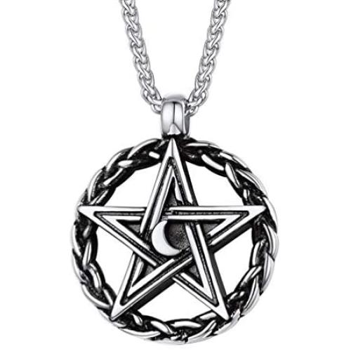 PROSTEEL Stainless Steel Tetragrammaton Pentacle Necklace, Eliphas Levis Pentagram, Men Women Amulet Statement Jewelry, Wiccan Magical Star Satanism Pendant Necklace, Come Gift Box