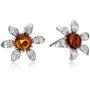 Sterling Silver Amber Flower Stud Earrings