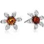 Sterling Silver Amber Flower Stud Earrings