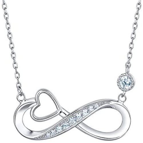 Van Chloe Infinity Heart Necklace for Women 925 Sterling Silver Love Pendant Necklace White Gold Plated CZ Diamond Gift for Women Girls Valentines Day Mothers Day