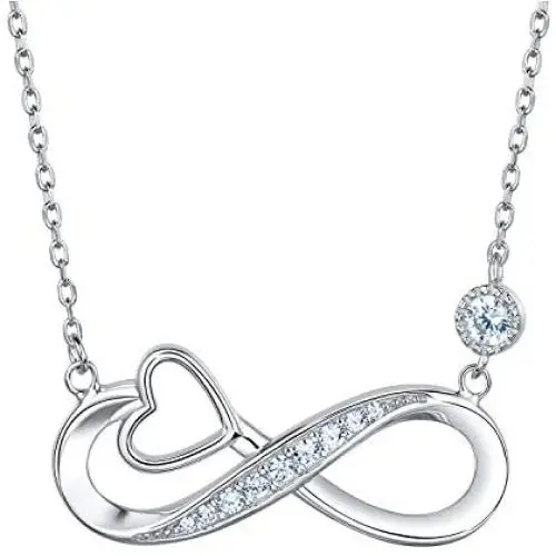Van Chloe Infinity Heart Necklace for Women 925 Sterling Silver Love Pendant Necklace White Gold Plated CZ Diamond Gift for Women Girls Valentines Day Mothers Day
