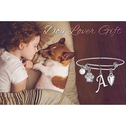 Ursteel Dog Mom Gifts for Women, Cubic Zirconia Paw Print Initial Charm Bracelet for Women Cat Dog Lover Gifts, Mothers Day Valentines Gifts for Dog Mom