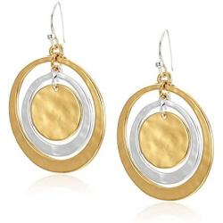 Robert Lee Morris Hammered Circle Orbital Two-Tone Drop Earrings